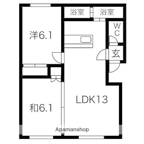 グローバル南平岸(2LDK/1階)の間取り写真