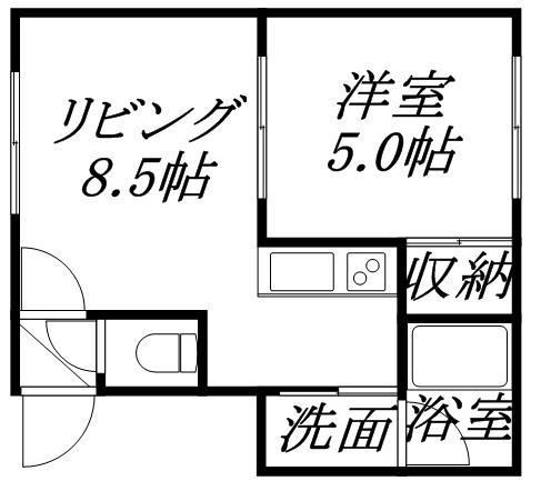 カシーナ平岸高台弐番館(1LDK/2階)の間取り写真