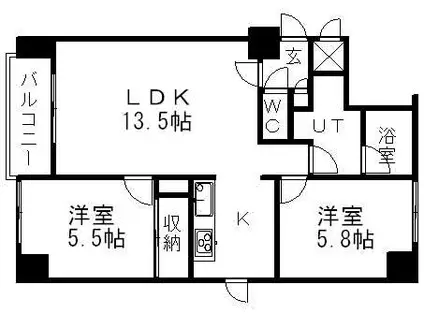 コートロティ石山(2LDK/7階)の間取り写真