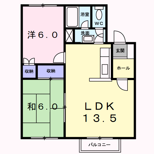 クレストール高柳(2LDK/2階)の間取り写真
