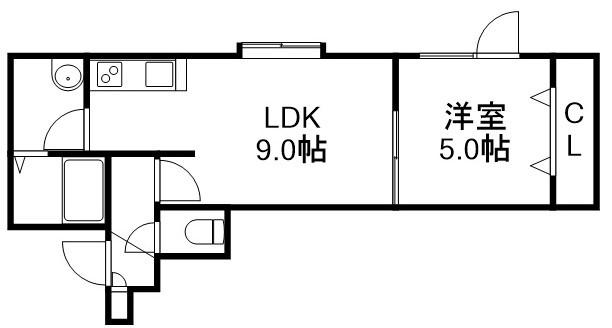 ガーネット白石(1LDK/1階)の間取り写真