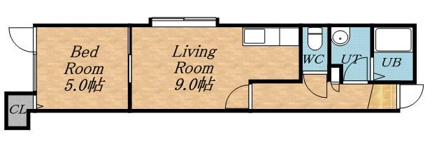 クレアンジュ平和通(1LDK/2階)の間取り写真