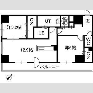フローラ中の島(2LDK/8階)の間取り写真
