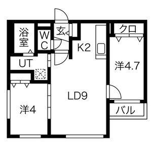 ブランシャール平岸(2DK/4階)の間取り写真