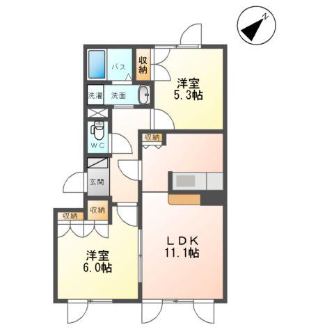 グレートヴュー(2LDK/1階)の間取り写真