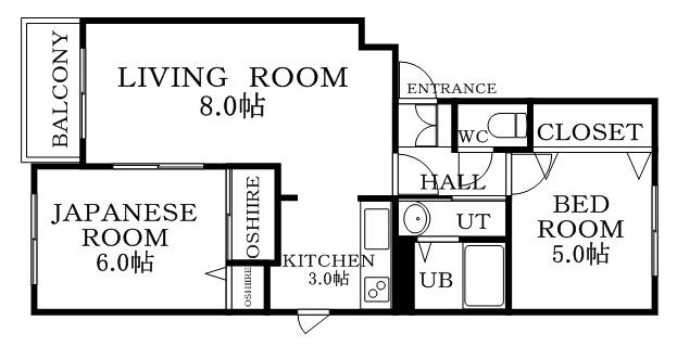 ウィスタリア北郷(2LDK/4階)の間取り写真