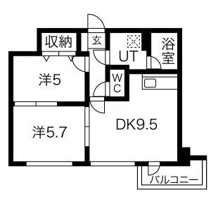 シャイニングドリーム真駒内(2DK/2階)の間取り写真