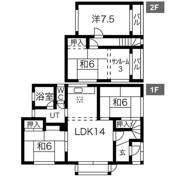 北海道札幌市南区 2階建 築52年(4LDK)の間取り写真