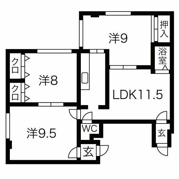 青葉ハウス(3LDK/1階)の間取り写真