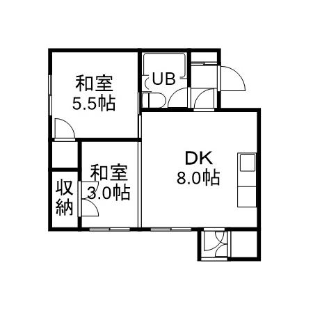 ユニバーサルビル東札幌(1DK/3階)の間取り写真
