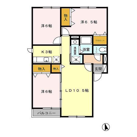 ベルコート川沿(3LDK/2階)の間取り写真