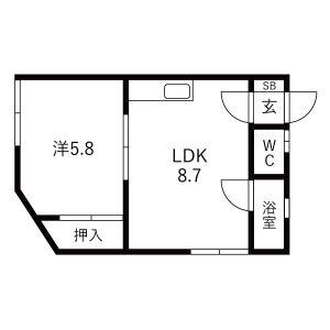 ハイツ渡辺A(1LDK/1階)の間取り写真