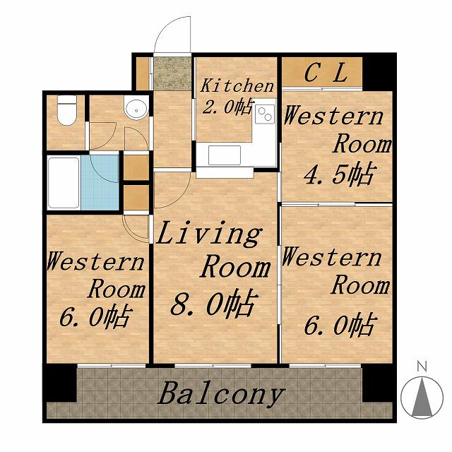 平岸2-10ビル(3LDK/9階)の間取り写真