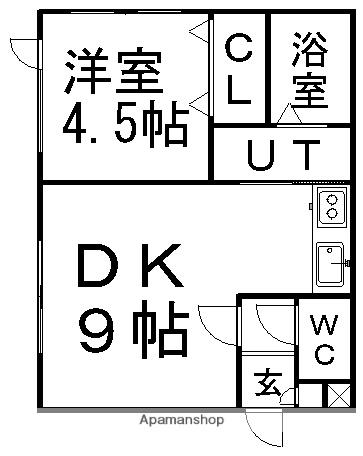 VILLAもいわ(1DK/1階)の間取り写真