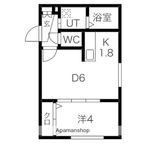 エヴァンスコート南1条(1DK/2階)の間取り写真