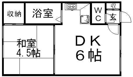 第6ハイツ幸梅(1DK/1階)の間取り写真
