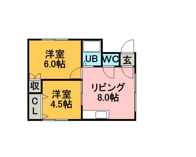 岩間ハイツⅠ(2DK/2階)の間取り写真