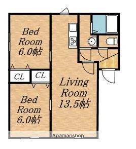 グランメール南19条(2LDK/4階)の間取り写真