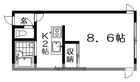 フラット・フォー(1K/1階)の間取り写真