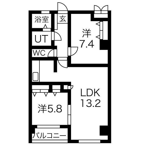 リベルティ山鼻(2LDK/1階)の間取り写真