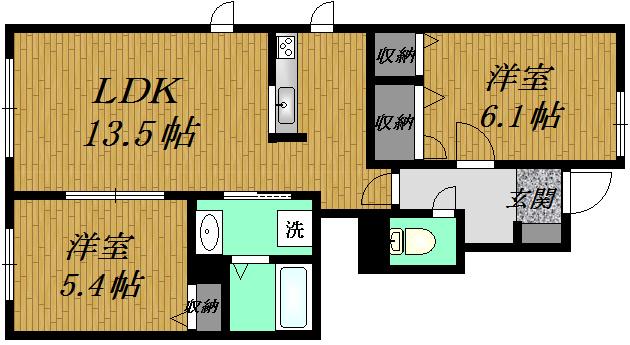 エクシードヒルA(2LDK/1階)の間取り写真