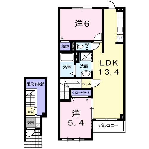 アルドール平岡(2LDK/2階)の間取り写真