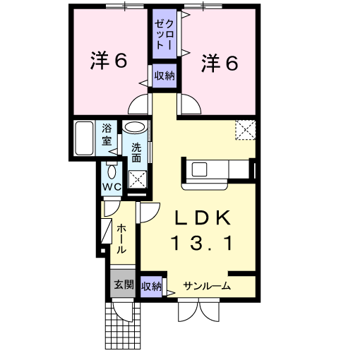 カルム・ガーデン弐番館(2LDK/1階)の間取り写真