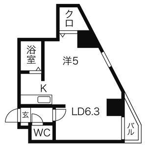 パークヒルズ中央411(1DK/7階)の間取り写真