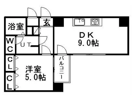 ベルヴィコート豊平Ⅳ(1LDK/4階)の間取り写真