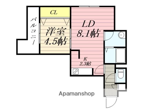 麻生ウェルN37(1LDK/4階)の間取り写真