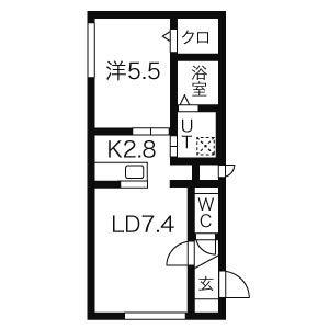 グランメール24軒1-2D(1LDK/3階)の間取り写真