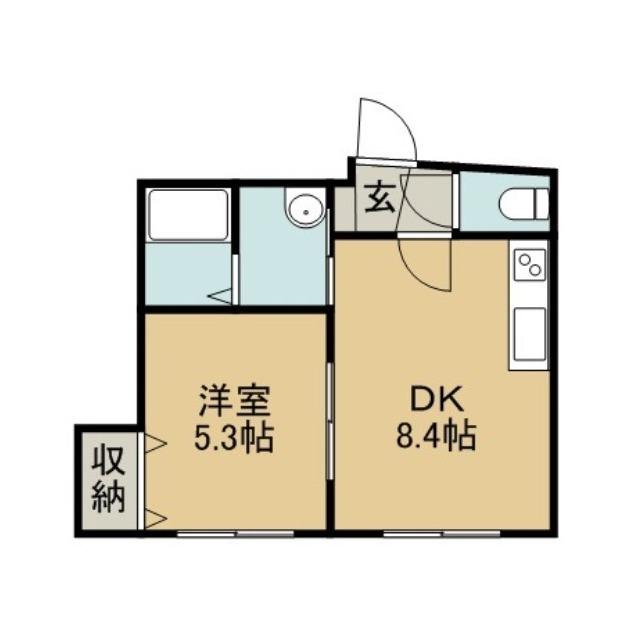 グローバル川沿(1DK/1階)の間取り写真