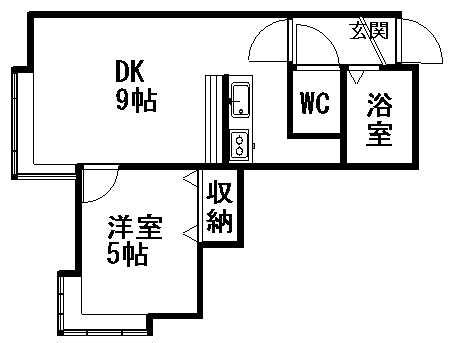 シャトーメロン(1DK/1階)の間取り写真
