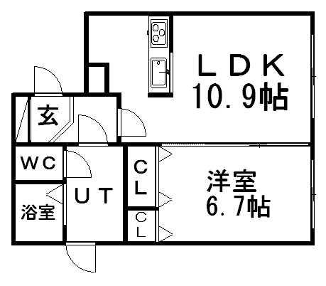グランドアイ美園(1LDK/2階)の間取り写真