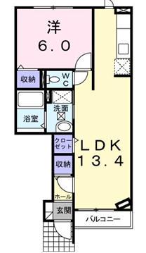 エスフィオーレ南(1LDK/1階)の間取り写真