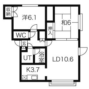カジュアル北郷(2LDK/2階)の間取り写真