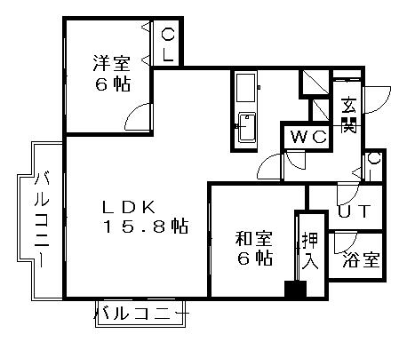 ブリッジ山の手(2LDK/4階)の間取り写真