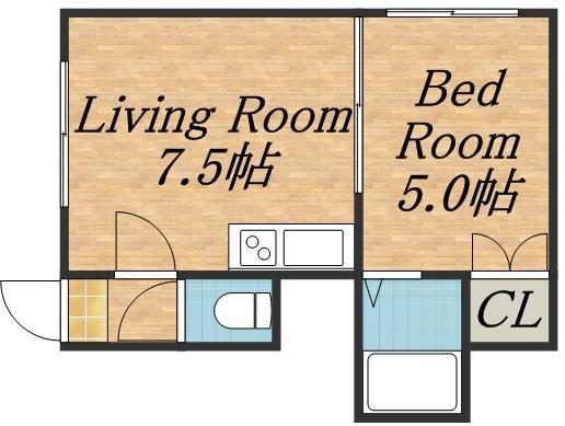 グランドール八軒B(1DK/2階)の間取り写真