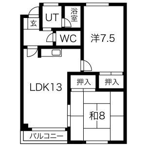 東栄サンホームA棟(2LDK/1階)の間取り写真