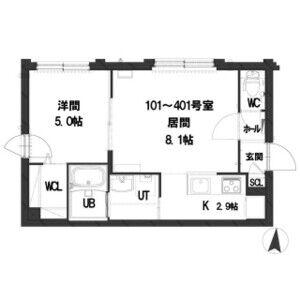 グランメール シャルム山鼻17(1LDK/2階)の間取り写真