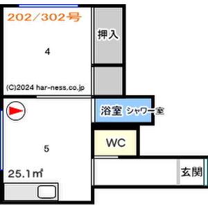 ハッピーハイツ(1DK/3階)の間取り写真