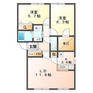 CHOU CHOU北郷87(2LDK/3階)の間取り写真