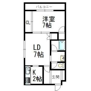フリューゲル石山(1LDK/2階)の間取り写真