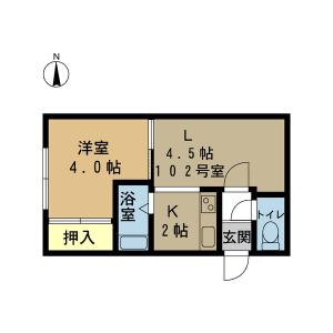 公園南ハイム(1DK/1階)の間取り写真