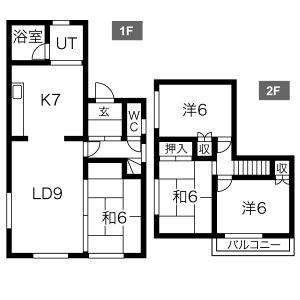 北海道札幌市南区 2階建 築44年(4LDK)の間取り写真