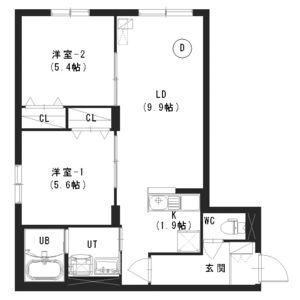 CHAMBRE澄川(2LDK/2階)の間取り写真