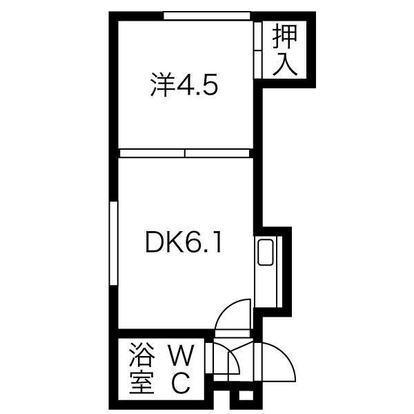 ハイツ24A棟(1DK/2階)の間取り写真