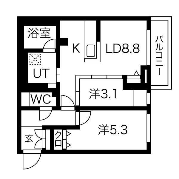 クラッセ札幌シティアクシア・サウステラス(2DK/1階)の間取り写真