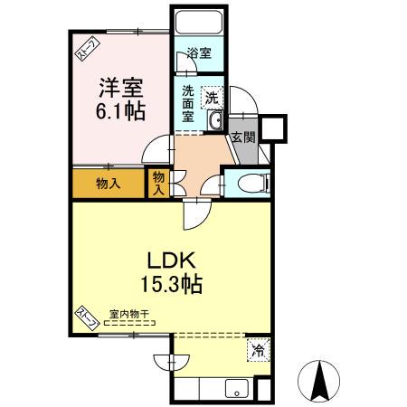 ルーエ山鼻(1LDK/1階)の間取り写真
