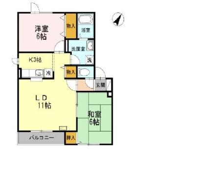 ハイセレール山の手(2LDK/2階)の間取り写真